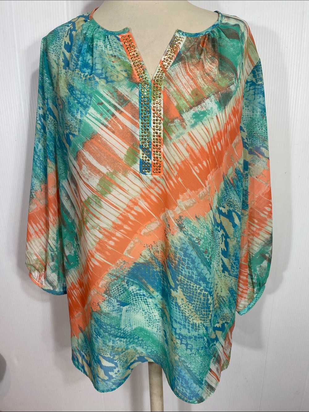 Women’s Multicolor Shirt or Tunic -Teal & Coral